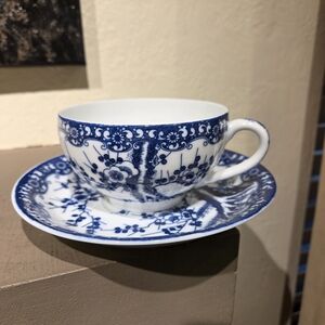 Blue and White Porcelain Tea Cup and Saucer Set